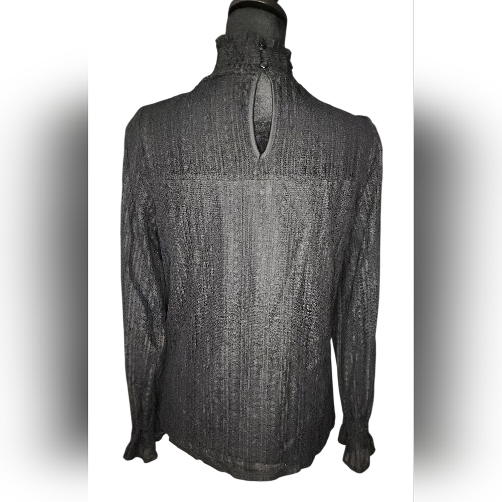 Adrianna Papell Black Lace Long Sleeve Blouse, Womens Small - Picture 3 of 9